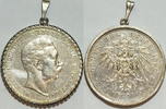 Kaiserreich 5 Mark Wilhelm II eingefasst als Anhänger in Silber -