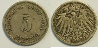 Kaiserreich 5 Reichspfennig 1901 D s 8.37 元 含税 ＋  133.79 元 运费
