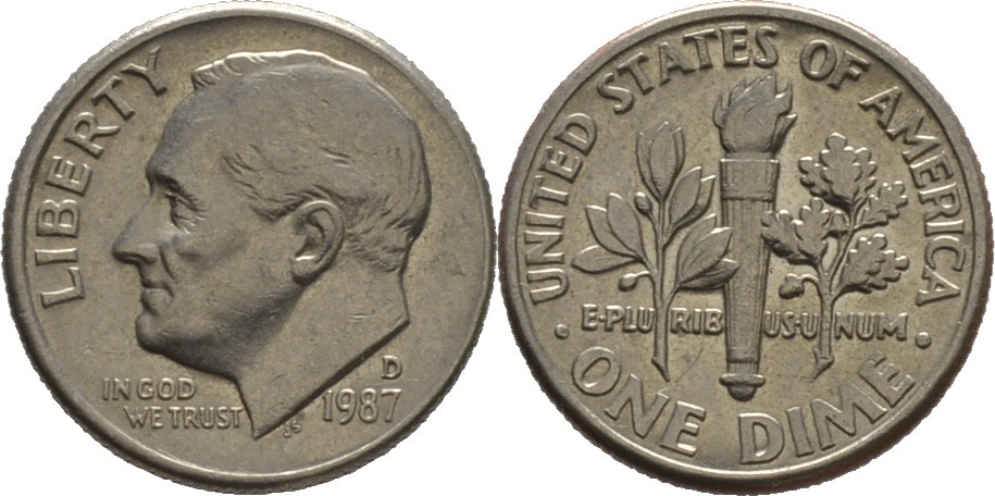 1 dime 1987 d amerika roosevelt