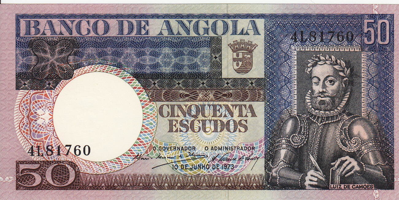 50 escudos 1973 angola camoes p.105 unc