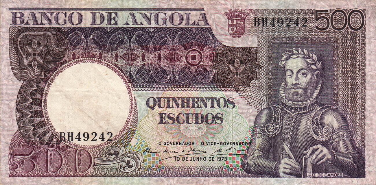 500 escudos 1973 angola camoes p.107 vf