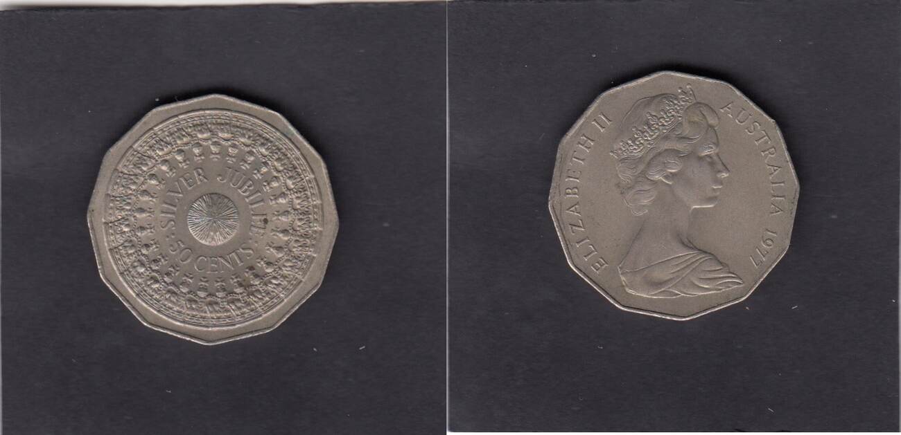 1977 australia 50 cents q-s.jubilee km.70 xf