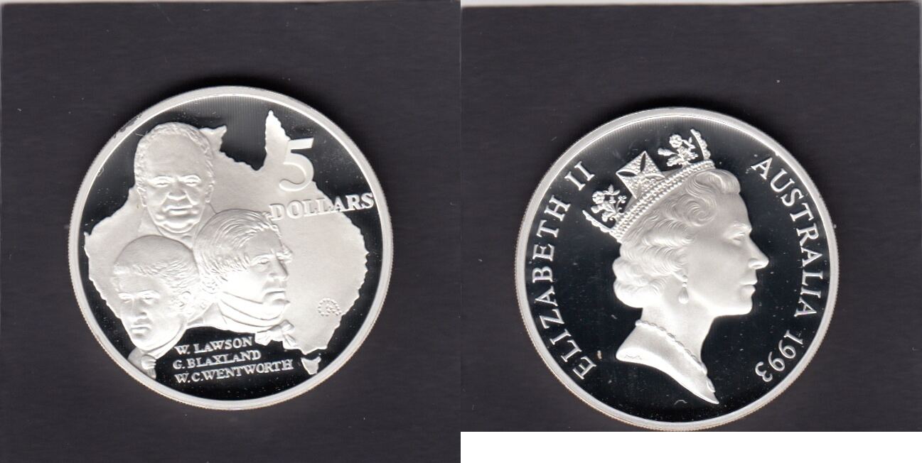 1993 australia 5 dollars lawson-blayland-wentworth km.217 proof