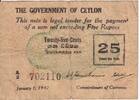 Ceylon 25 Cents P.40 -