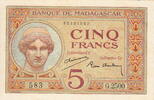 Madagascar 5 Francs 1937 P.35 unz- 627.54 元 含税 ＋  200.81 元 运费
