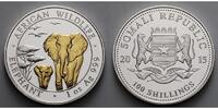 Somalia 100 Shillings<br>1 oz.<br>Ø 39 mm Elefant 12. Ausgabe, 999er Silber, <b>vergoldet</b> -