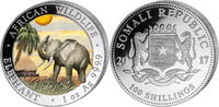 Somalia 100 Shillings<br>1 oz.<br>Ø 39 mm Elefant 14. Ausgabe, 999er Silber, <b>farbig</b>, <b>sofort lieferbar !!!</b> -