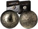 Barbados 5 Dollar <br> Ultra-Dark-Antique Finish-<br>33 mmØ Faszinierende Silber-Kugel "MERKUR" Spherical i.Schweberahmenetui & Schuber,RAR! -