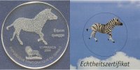 Kongo(Kinshasa) 10 Francs, 50,00mm Ø 1.Glasmünzen-Serie der Welt-Steppenzebra(Equus quagga) mit Zertifikat -