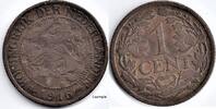 Netherlands Nederland 1916 1 Cent Wilhelmina F+ (korte 6) -