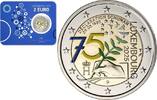 Speciale 2 euromunten 2 Euro Luxemburg 2025 '75 Jr. Schumanverklaring' gekleurd in coincard met muntteken -